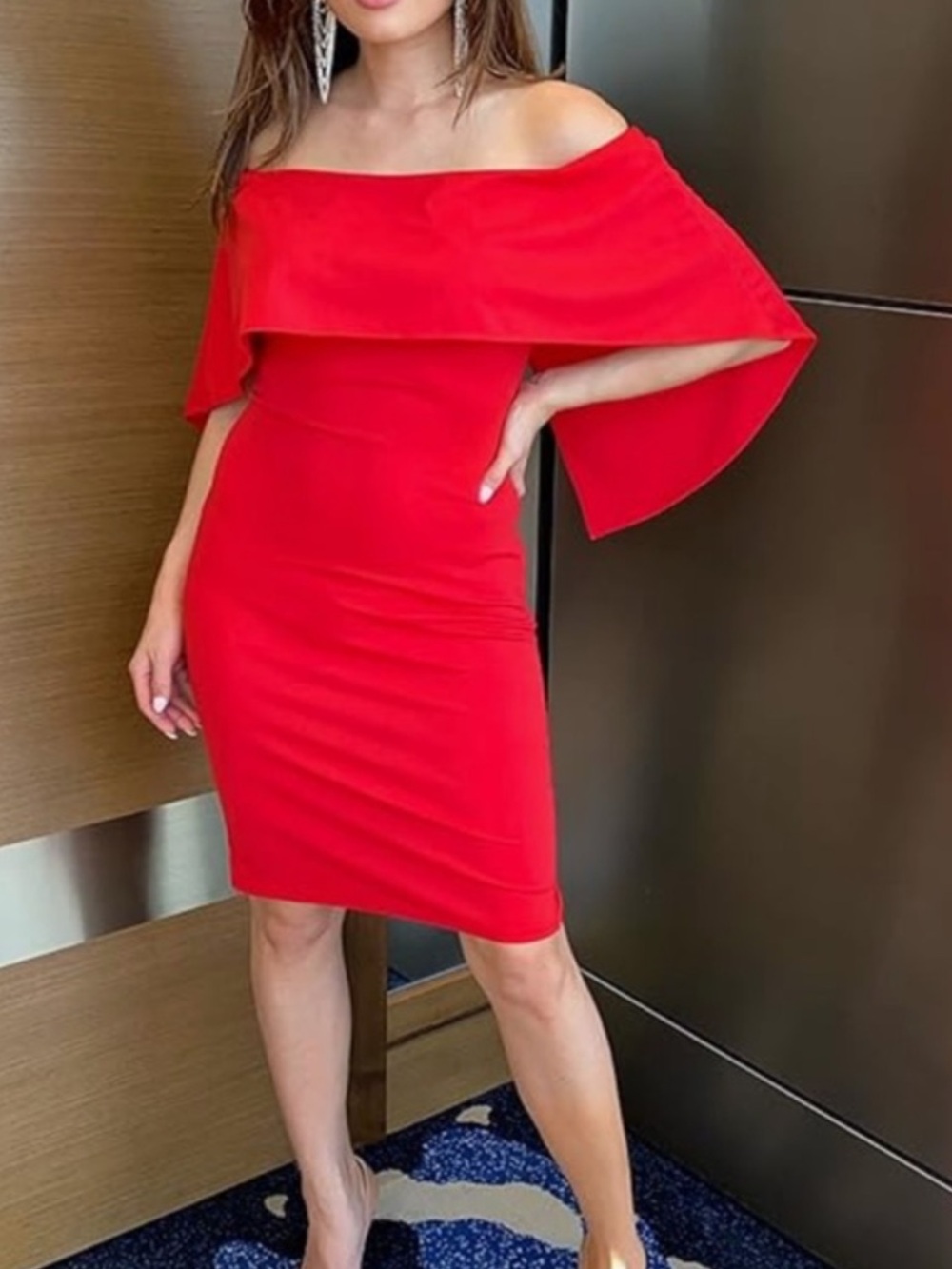 NWT Grace Karin Red Off the Shoulder Batwing Formal Event Cocktail Dress